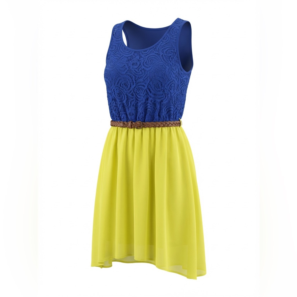 Jodi Kristopher Royal Blue and Lemon High Low Dress